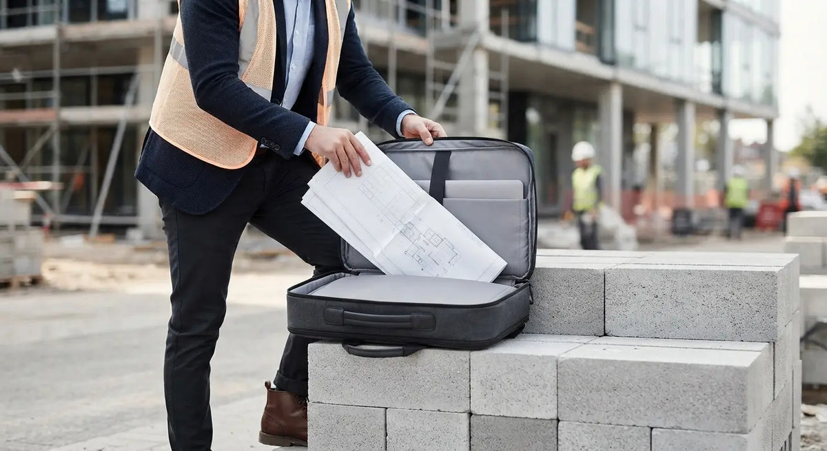 Sac ordinateur pour architecte — plans, tablette, matériel