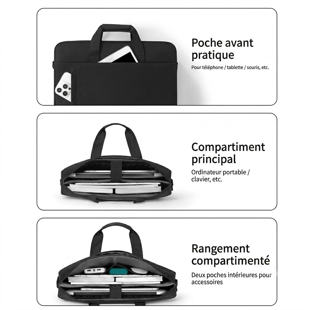 Sacoche Ordinateur Portable | Housse & Bandoulière 13 à 17 Pouces