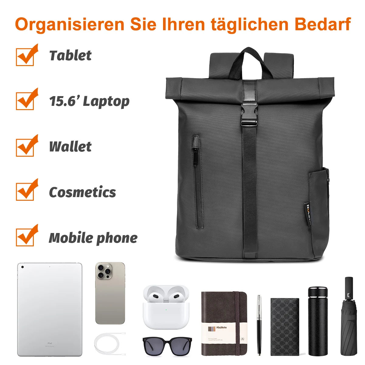 Sac à Dos Ordinateur Antivol 15,6 Pouces | Léger & Multi-Poches 22L