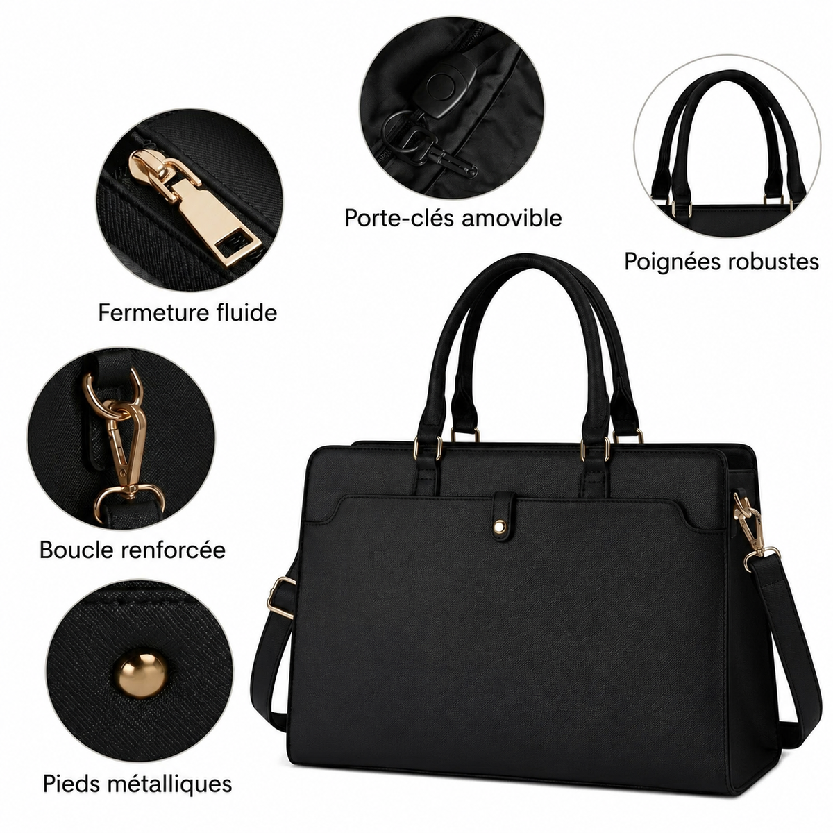 Sac ordinateur femme 15,6 pouces – Cabas professionnel déperlant en similicuir
